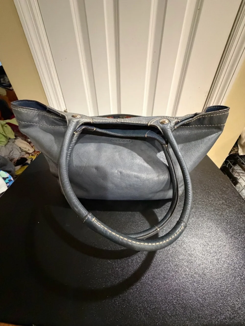 Coach Blue Leather Tote with Top Handles 18386
